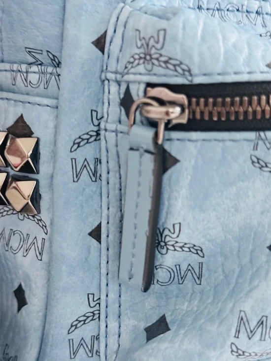 Authentic MCM Stark Mini Backpack Blue Visetos Studded 8x10x4 clean + Dust Bag - Picture 4 of 16